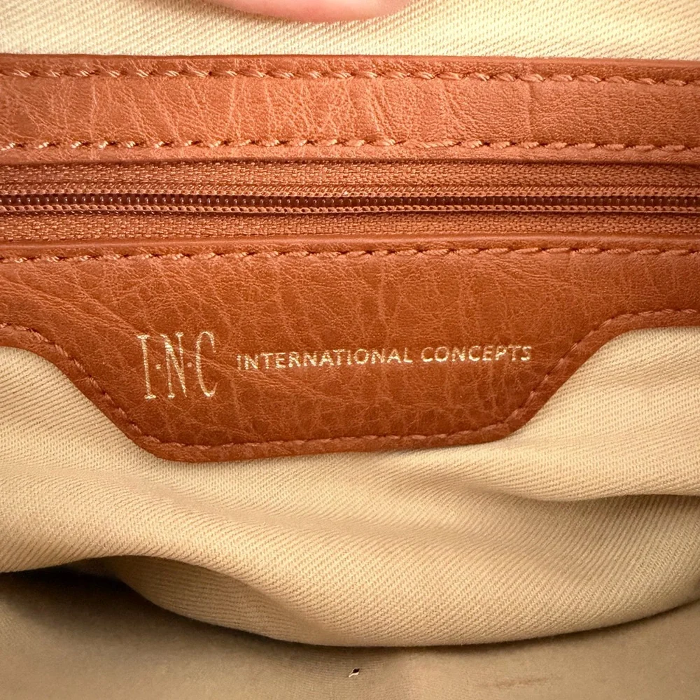 INC Women’s Boho Western‎ Crossbody Rustic Studded Purse Chic Cognac Bag